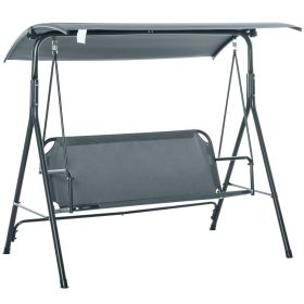 3-Person Porch Swing with Stand, Outdoor Swing for Patio Porch with Adjustable Tilt Canopy and Comfortable Swing Bench-Style Seat, Steel Frame, Gray
