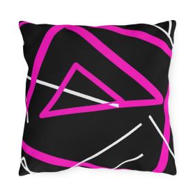 Decorative Outdoor Pillows With Zipper - Set Of 2, Black And Pink Geometric Pattern