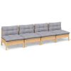 4-Seater Patio Sofa with Gray Cushions Solid Pinewood