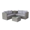 4 Piece Patio Sectional Wicker Rattan Outdoor Furniture Sofa Set with Storage Box Grey