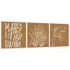 Patio Wall Decorations 3 pcs 21.7"x21.7" Corten Steel Grass Design