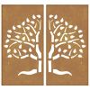 Patio Wall Decorations 2 pcs 41.3"x21.7" Corten Steel Tree Design