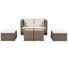 TOPMAX Outdoor 6-Piece Garden Furniture Set, PE Wicker Rattan Sectional Sofa Set with 2 Tea Tables, Brown Wicker+Beige Cushion