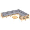 10 Piece Patio Lounge Set with Gray Cushions Pinewood