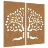 Patio Wall Decorations 2 pcs 41.3"x21.7" Corten Steel Tree Design