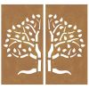 Patio Wall Decorations 2 pcs 41.3"x21.7" Corten Steel Tree Design