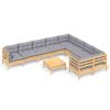 10 Piece Patio Lounge Set with Gray Cushions Pinewood