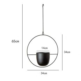 Nordic Metal Hanging Chain Flower Pot Iron Hanging Flower Basket Vase Plant Hanging Planter For Home Garden Balcony Decoration (Ships From: China, Color: Black Round)