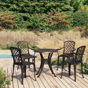 5 Piece Bistro Set Cast Aluminum Bronze (Color: Brown)